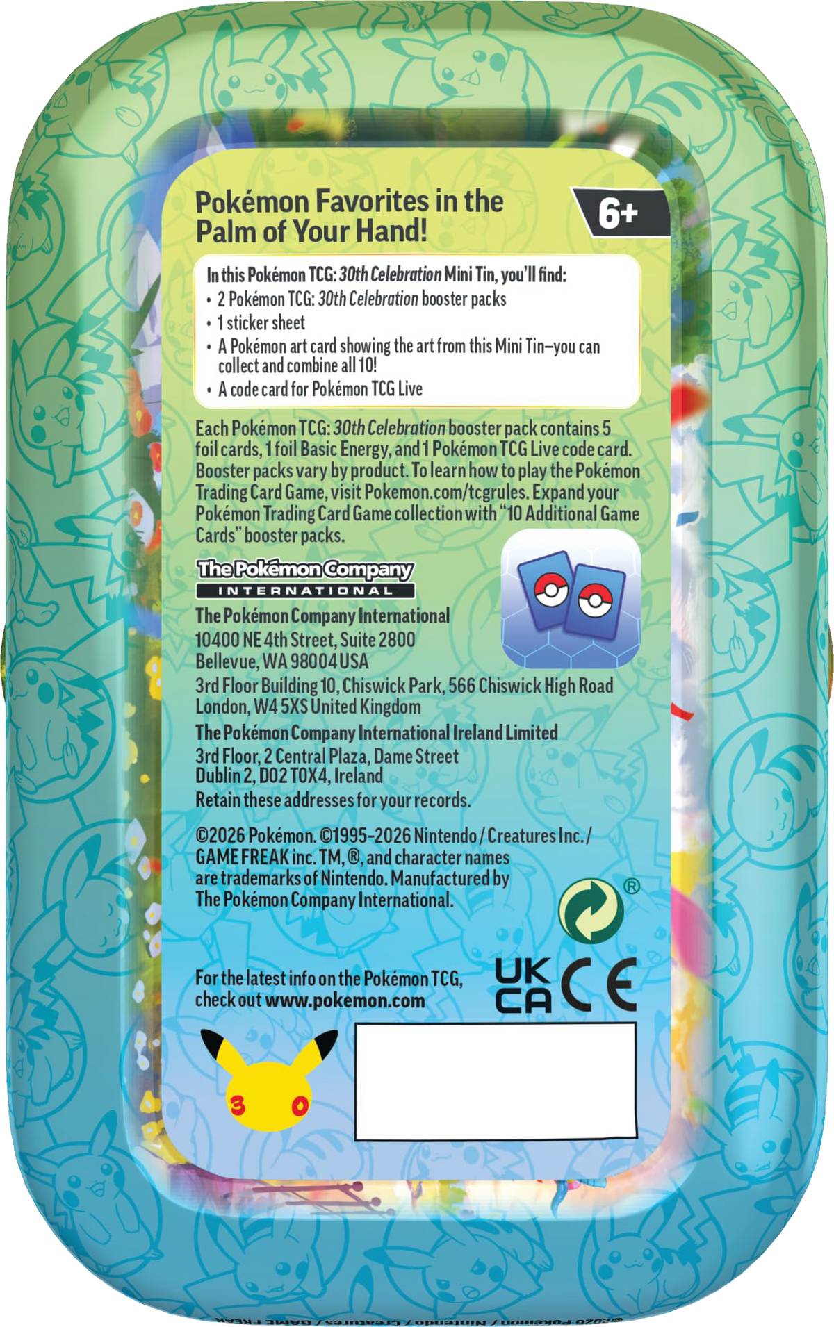 30th Celebration Mini Tin (Pikachu) - dos / back