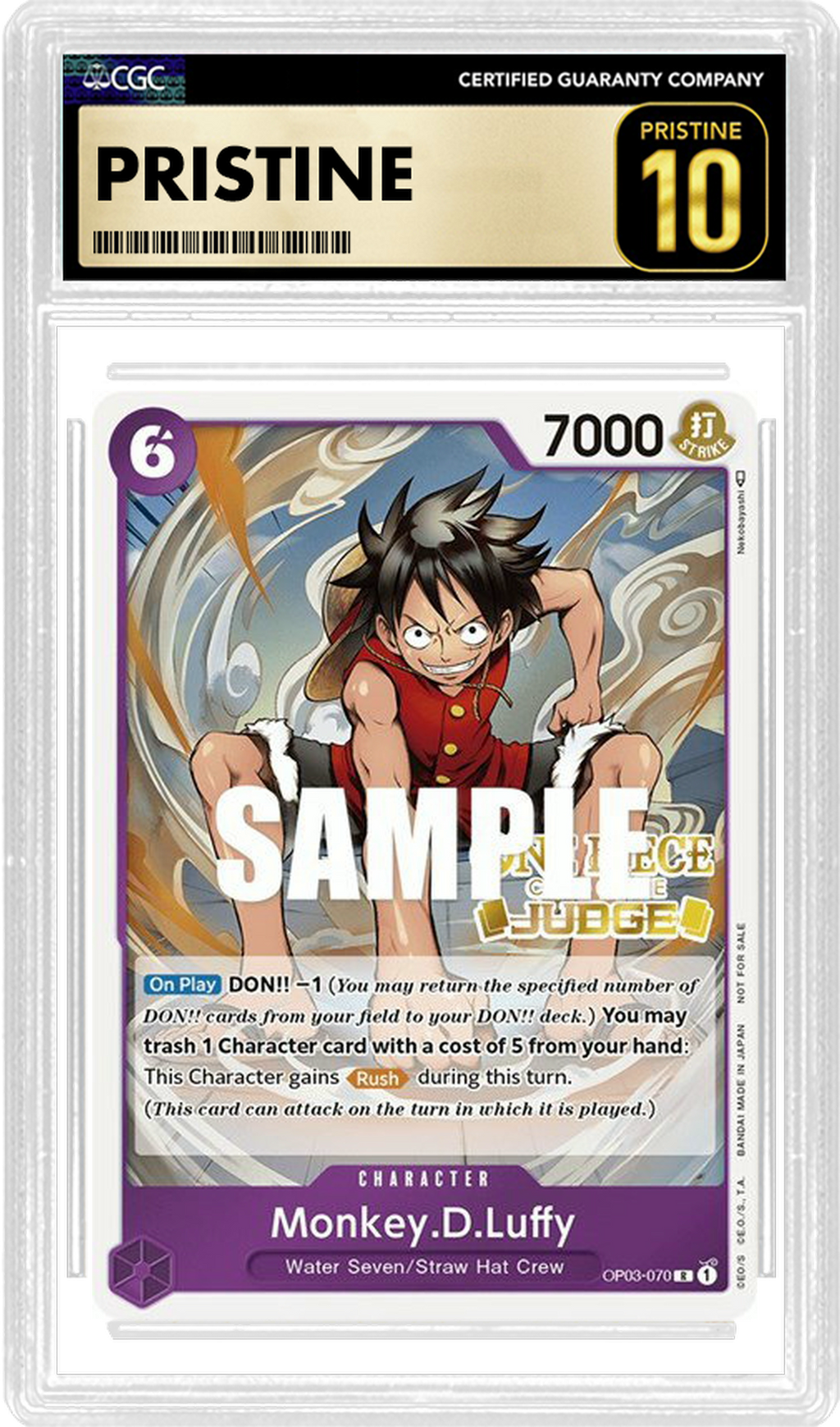 CGC Pristine 10 Monkey.D.Luffy OP03-070 (Judge Pack Vol. 2)